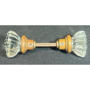 Vintage Pair of 12-Point Clear Crystal Glass & Brass Door Knobs, Spindle, Screws